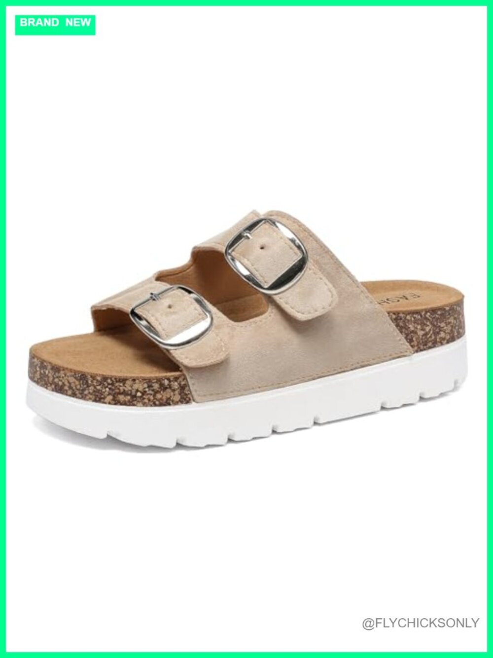 Platform Sandals Cork Footbed Slides Double Buckles Open Toe